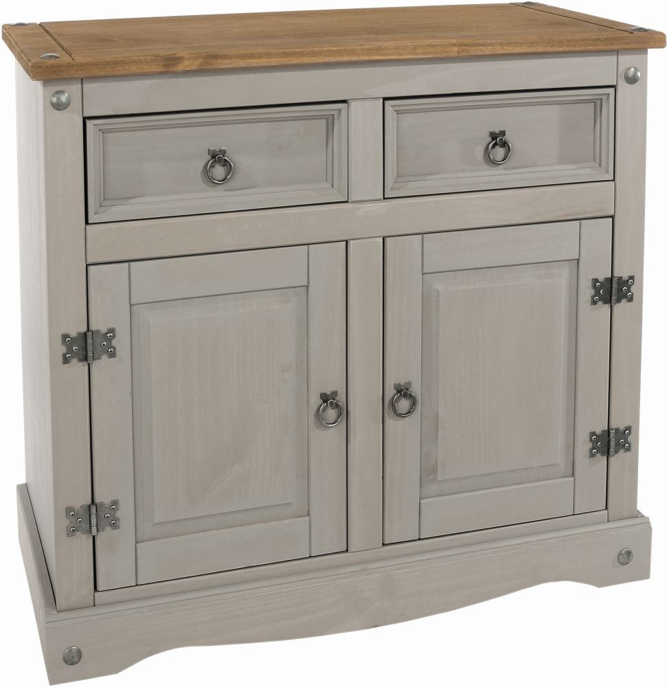 Product photograph of Corona Grey Mexican Pine 2 Door Small Sideboard from Choice Furniture Superstore.